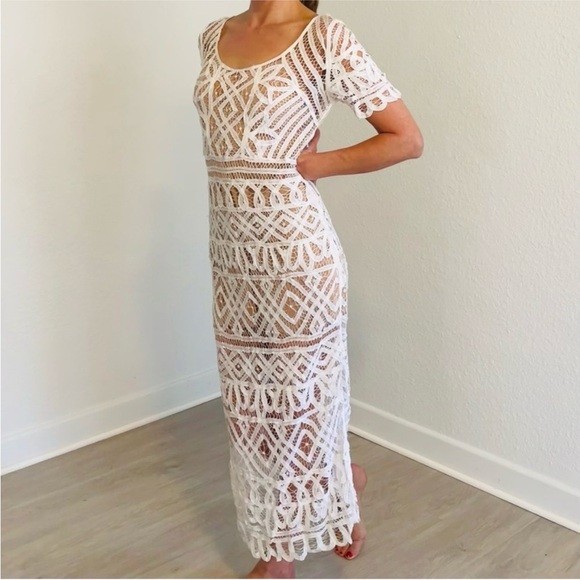 Stone Cold Fox Denver Lace Dress with Short Sleeves | Ivory, Size S - Picture 14 of 16